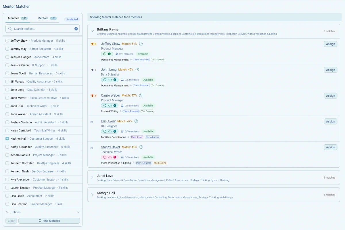 hidn Mentor Matcher screen