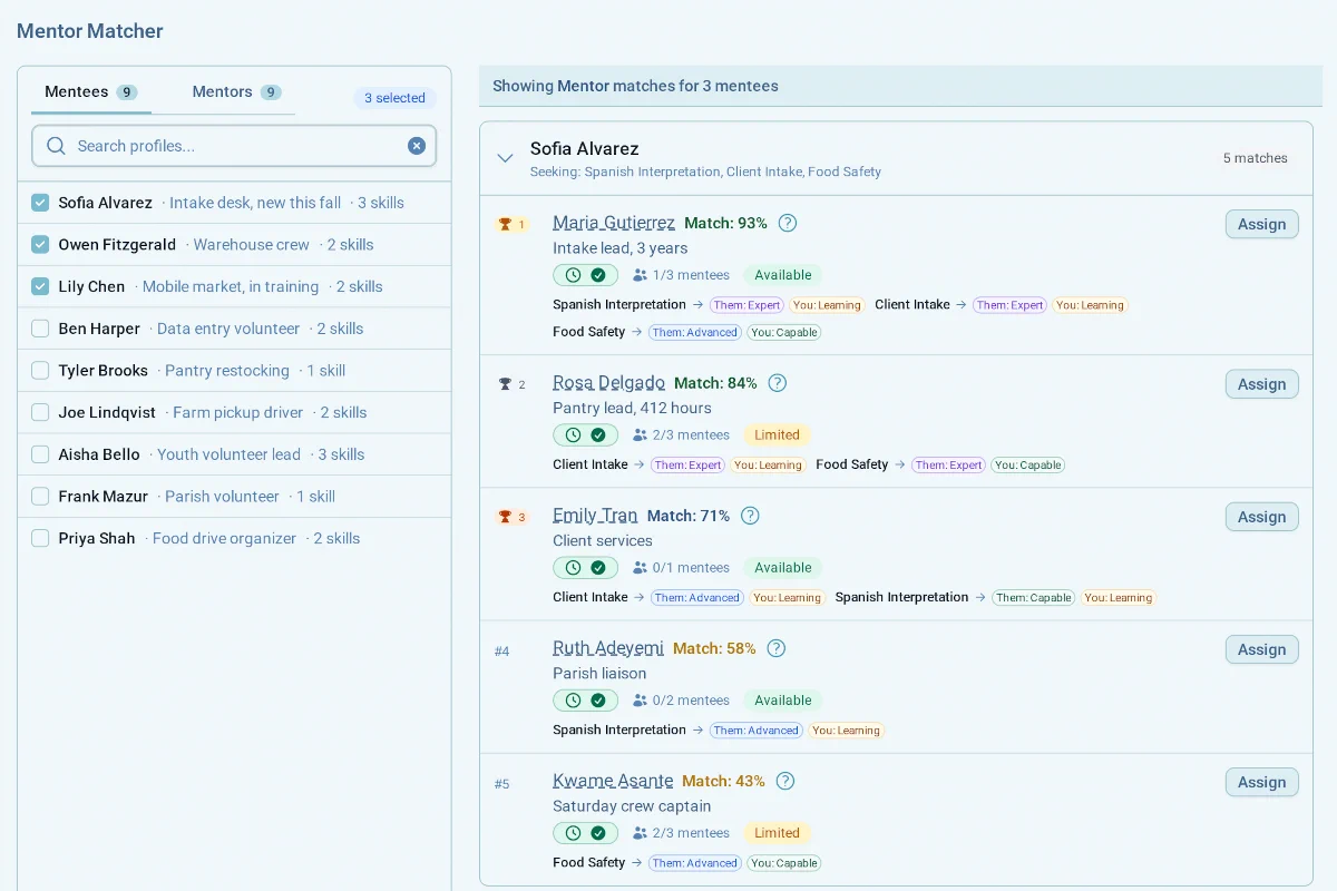 hidn Mentor Matcher screen
